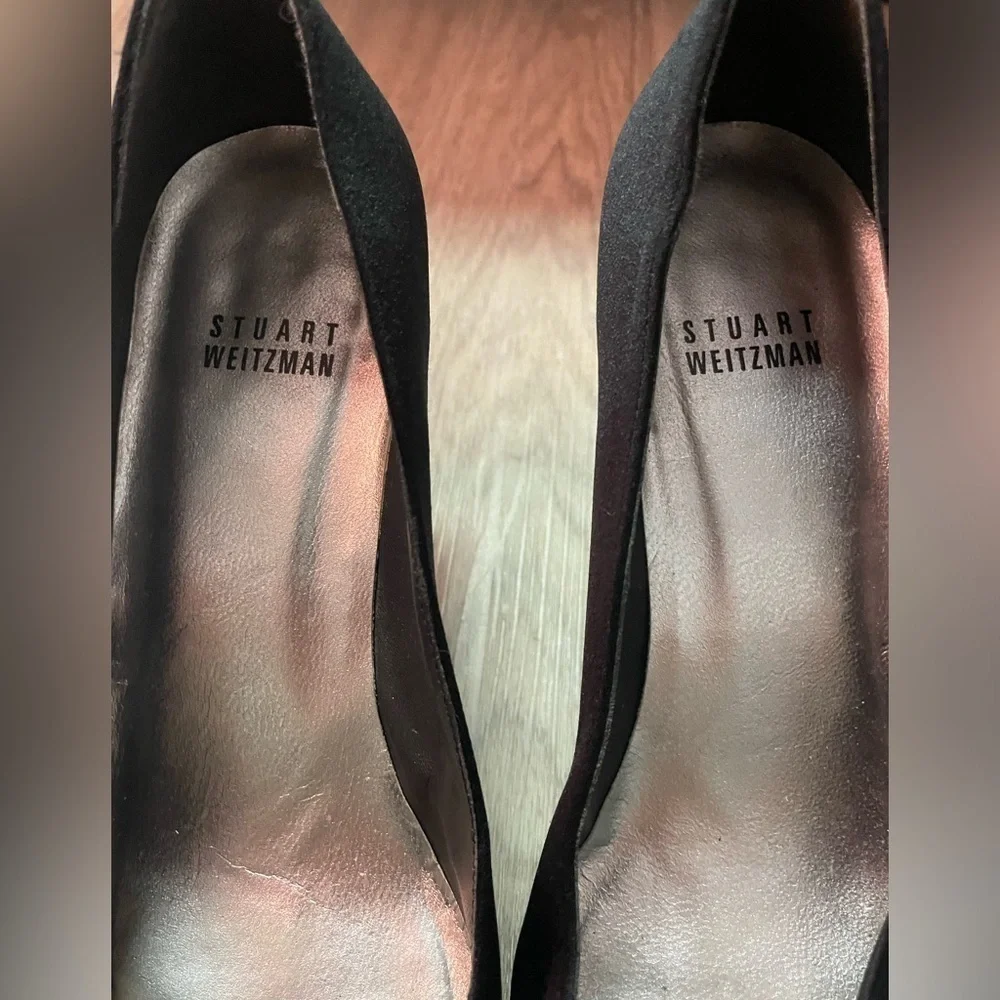 Stuart Weitzman Size 7M Rhinestone Embellished Black Satin Pumps - Picture 6 of 6